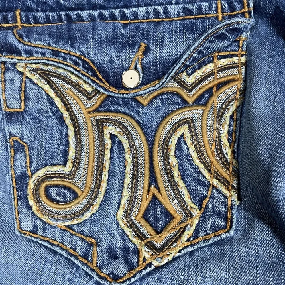 MEK DNM Jeans Mens 38x34 (36x32) Medium Wash Bilbao Straight Embroidered Y2K